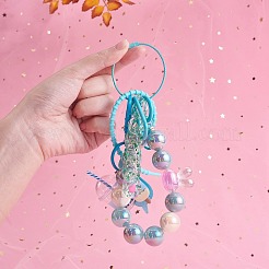 女性用ビーズ キー リング ブレスレット  カラフルでかわいいブレスレットキーホルダー  空色  6.3cm&nbsp;JX425C