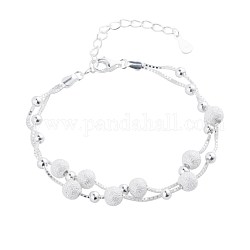 Bracelet multirang perles rondes mates, 925 bracelet double couche en argent sterling pour femme adolescente, platine