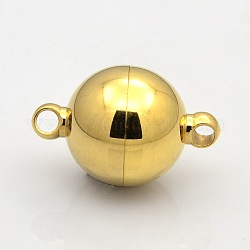 304 Magnetverschluss aus Edelstahl mit Schlaufen, Runde, golden, 12x8 mm, Bohrung: 1.2 mm