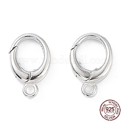 925 anello a molla in argento sterling placcato rodio, ovale, platino, 12x7.5x2.5mm, Foro: 1.4 mm