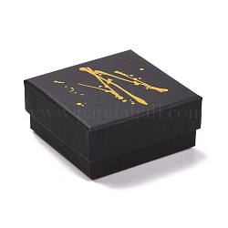 Schmuckverpackungsboxen aus Heißprägekarton, mit Schwamm im Inneren, für Ringe, kleine Uhren, Halsketten, Ohrringe, Armband, Viereck, Schwarz, 7.5x7.5x3.5 cm