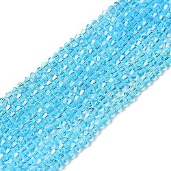 Cristallo austriaco imitazione 5301 bicone perline, sfaccettate perle di vetro fili, cielo azzurro, 3x3~3.5mm, Foro: 0.5 mm, circa 125~130pcs/filo, 15.5 pollice