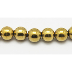 Немагнитные синтетический гематит бисер пряди, класс А, круглые, с золотым покрытием, Размер : диаметром около 12 мм , отверстие : 1 мм, около 35 шт / нитка, 15.7 дюйм