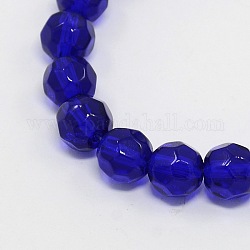 Faceted Glass Round Beads Strands, Dark Blue, about 8mm in diameter, hole: 1mm, about 40pcs/strand, 13inch