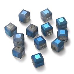 Bereift Kristallglaswürfel Perlen Stränge, facettiert, marineblau, 11x11x11 mm, Bohrung: 1 mm, ca. 79 Stk. / Strang, 33 Zoll