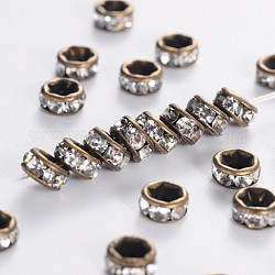 Perles séparateurs en laiton avec strass, grade AAA, bride droite, sans nickel, métal couleur bronze antique, rondelle, cristal, 4x2mm, Trou: 1mm