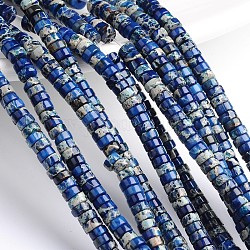 Gefärbte natürliche imperiale Jaspisperlenstränge, heishi Perlen, Flache Runde / Scheibe, Blau, 6x3 mm, Bohrung: 1 mm, ca. 128 Stk. / Strang, 16 Zoll