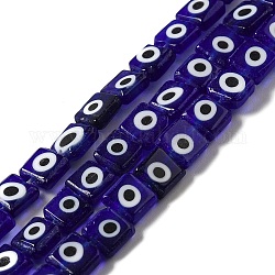 Chapelets de perles vernissées manuelles, carrée, bleu minuit, 5.5~6x5.5~6x2.5mm, Trou: 1.2mm, Environ 66 pcs/chapelet, 15.35 pouce (39 cm)