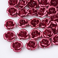 Aluminium-Perlen, matt, langlebig plattiert, 3-Blütenblatt Blüte, Medium violett rot, 8~8.5x5 mm, Bohrung: 1 mm