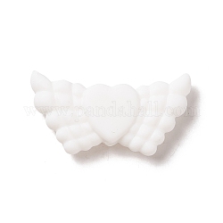 Perle focali in silicone, cuore con ala, bianco, 19x38x8mm, Foro: 3 mm