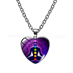Chakra Thema Yoga Herz Glas Anhänger Halskette, Legierungsschmuck für Frauen, Medium lila, 20.08 Zoll (51 cm)