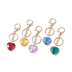 Porte-clés pendentif coeur en verre coloré, avec les accessoires en alliage, couleur mixte, 10 cm