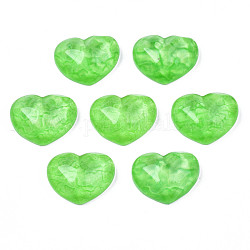 Cabochon in resina trasparente, increspatura dell'acqua, cuore, verde lime, 17x21x7.5mm