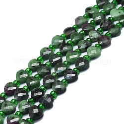 Natural Ruby in Zoisite Beads Strands, with Seed Beads, Faceted, Heart, 6x6x3.5mm, Hole: 1mm, about 50pcs/strand, 15.35 inch(39cm)