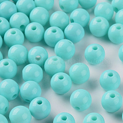 Perles acryliques opaques, ronde, turquoise pale, 8x7mm, Trou: 2mm, environ 111 pcs/500 g