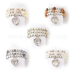 3 pz 3 stile naturale gemma e ematite sintetica anelli di barretta con ciondoli a cuore in zirconi chiari per le donne, misura degli stati uniti 8 1/4 (18.3mm), 1 pezzo/stile