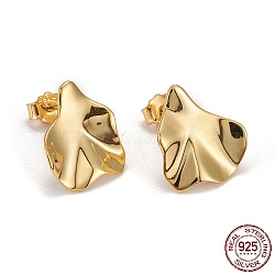 925 Sterling Silver Stud Earrings, with Ear Nuts, Nuggets, Golden, 13x10x1.5mm, Pin: 0.7mm