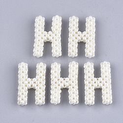 Handmade ABS Plastic Imitation Pearl Woven Beads, Letter, Beige, 33x20x7~8mm