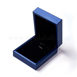 Boîtes à bijoux en plastique, recouvert de cuir PU, rectangle, bleu, 8.55x7.45x3.9 cm