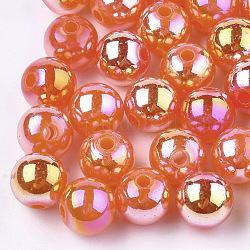 Perles en plastique, de couleur plaquée ab , ronde, orange foncé, 8mm, trou: 1.8 mm, 2000 pcs / 500 g