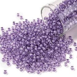 Toho perles de rocaille rondes, Perles de rocaille japonais, (943) cristal doublé violet clair, 8/0, 3mm, Trou: 1mm, environ 1110 pcs/50 g