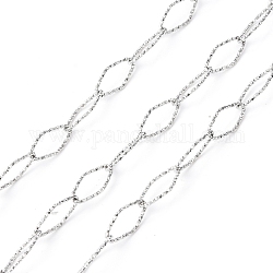 304 Stainless Steel Textured Horse Eye Link Chains, Soldered, with Spool, Stainless Steel Color, 15x6.5x1mm, about 16.40 Feet(5m)/Roll