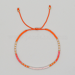 Bracelets de perles tressés en graines de verre, bracelet réglable, rouge-orange, 11 pouce (28 cm)