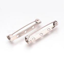 304 Stainless Steel Pin Brooch Back Bar Findings, Stainless Steel Color, 32x5x6mm, Hole: 2mm, Pin: 0.8mm