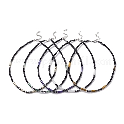 Glass & Non-magnetic Synthetic Hematite Bead Necklaces, Mixed Natural Gemstone Bead Necklaces, 304 Stainless Steel Jewelry, 15-3/8 inch(39cm)