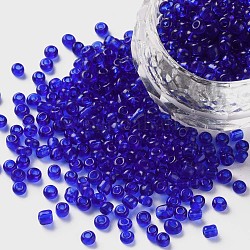 Glass Seed Beads, Transparent, Round, Blue, 8/0, 3mm, Hole: 1mm, about 10000 beads/pound