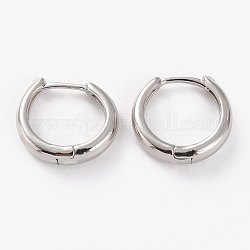 Brass Huggie Hoop Earrings, Long-Lasting Plated, Ring, Platinum, 16x15x4mm, Pin: 1mm