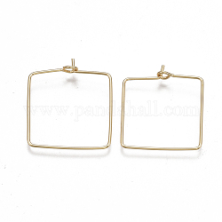 Brass Earring Hooks, Nickel Free, Real 18K Gold Plated, Rectangle, 20 Gauge, 24.5~26x21~22x0.8mm, Pin: 0.8mm