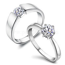 Anillos de latón, anillos de pareja, con diamante de imitación, para mujeres, Platino, cristal, nosotros tamaño 6 (16.5 mm)