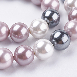 Electroplate Shell Pearl Beads Strands, Round, Mixed Color, 8mm, Hole: 1mm, about 48pcs/strand, 15.6 inch(39.5cm)