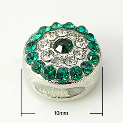 Abalorios de Diamante de imitación de la aleación, sin plomo y cadmio, Grado A, de color platino, redondo, esmeralda, 10x6mm, agujero: 1.5 mm