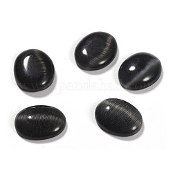 Cabochons di vetro di occhio di gatto, ovale / riso, nero, circa 10 mm di larghezza, 14 mm di lunghezza, circa 3 mm di spessore