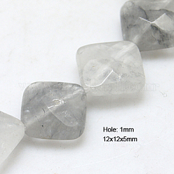 Natural Cloudy Quartz Beads Strands, Faceted, Rhombus, Gray, 12x12x5mm, Hole: 1mm, about 37pcs/strand, 15.5inch