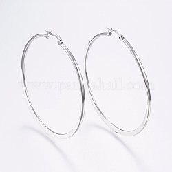 304 Stainless Steel Big Hoop Earrings, Hypoallergenic Earrings, Flat Ring Shape, Stainless Steel Color, 12 Gauge, 54~56x2mm, Pin: 0.7x1mm