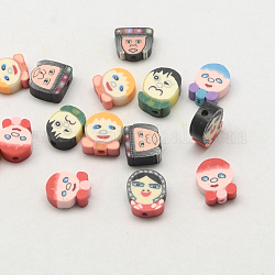 Handmade Polymer Clay Human Theme Beads, Mixed Color, 10~13x10~12x5mm, Hole: 2~3mm