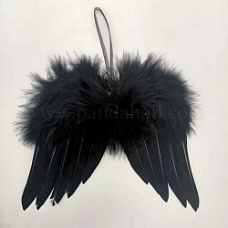 Plume d'aile d'ange mini poupée, avec corde de polyester, pour le bricolage moppet créations accessoires de photographie pour enfants accessoires de décoration, noir, 120x100mm