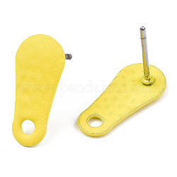 Accessoires de puces d'oreilles en fer peints au spray, avec le trou, larme, jaune, 14x6.5mm, Trou: 1.8mm, pin: 0.7 mm