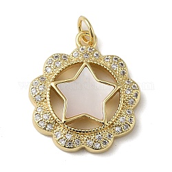 Brass Micro Pave Cubic Zirconia Pendants, with Shell, Star, Real 18K Gold Plated, 21x18x3.5mm