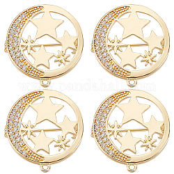 Beebeecraft 6Pcs Clear Cubic Zirconia Moon with Star Brooch Pin, Brass Badge with Loop for Backpack Clothes Pendant Jewelry, Real 18K Gold Plated, 26x24x8mm, Hole: 1.4mm