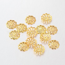 Hierro tapas de abalorios flor, dorado, 9x1.5mm, agujero: 1 mm