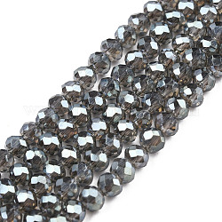 Electroplate Transparent Glass Beads Strands, Full Rainbow Plated, Faceted, Rondelle, Gray, 3x2.5mm, Hole: 0.8mm, about 154~162pcs/strand, 14.80 inch~15.51 inch(37.6~39.4cm)