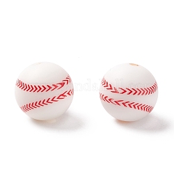 Silicone Beads, Chewing Beads For Teethers, DIY Nursing Necklaces Making, Baseball, White, 14.5x14mm, Hole: 2mm