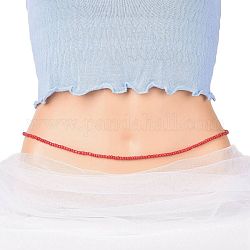 Cuentas de cintura, cadena de cintura elástica con cuentas de semillas de vidrio para mujer, de color rojo oscuro, 31-1/2 pulgada (80 cm), abalorios: 5 mm