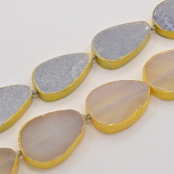 Natural Aventurine & Grey Agate Gemstone Bead Strands, with Gold Painted, Drop, 31x20x7mm, Hole: 1.5mm, about 12pcs/strand, 15.7 inch