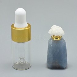 Colgantes de botella de perfume que se pueden abrir con aguamarina natural facetada, Con Fornituras de latón y botellas de aceite esencial de vidrio, 30~40x14~18x11~14mm, agujero: 0.8 mm, capacidad de la botella de vidrio: 3 ml (0.101 fl. oz), capacidad de piedras preciosas: 1 ml (0.03 onzas líquidas)