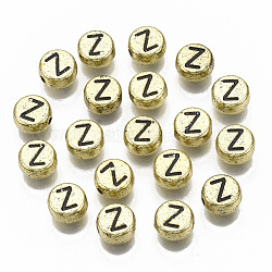 Beschichtung Acryl-Perlen, horizontales Loch, flach rund mit Brief, Vergoldete, Schwarz, letter.z, 7x4 mm, Bohrung: 1.2 mm, ca. 3600 Stk. / 500 g.